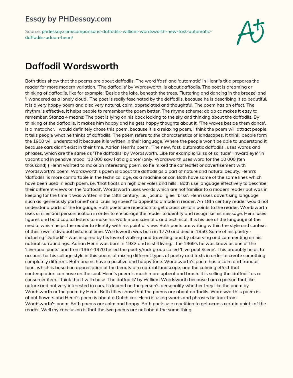 Daffodil Wordsworth essay