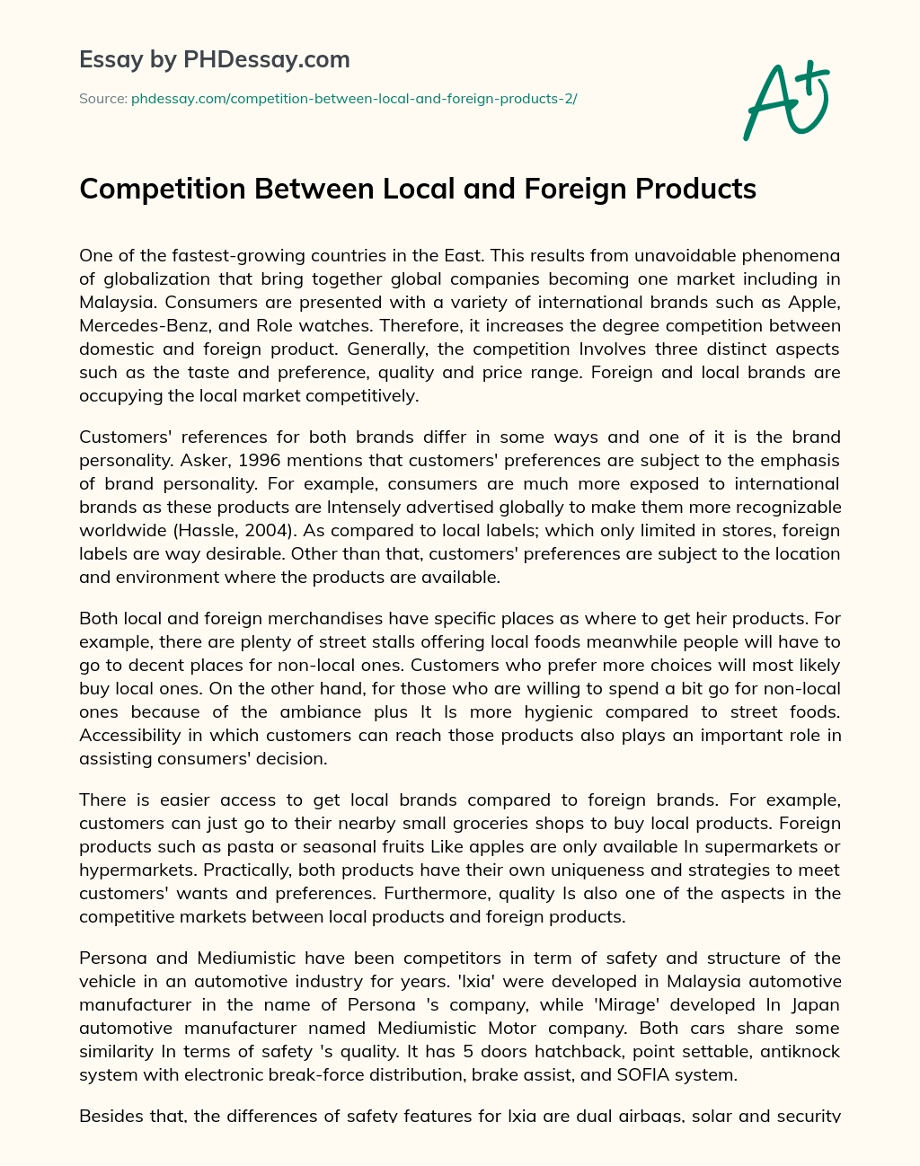 Competition Between Local and Foreign Products essay