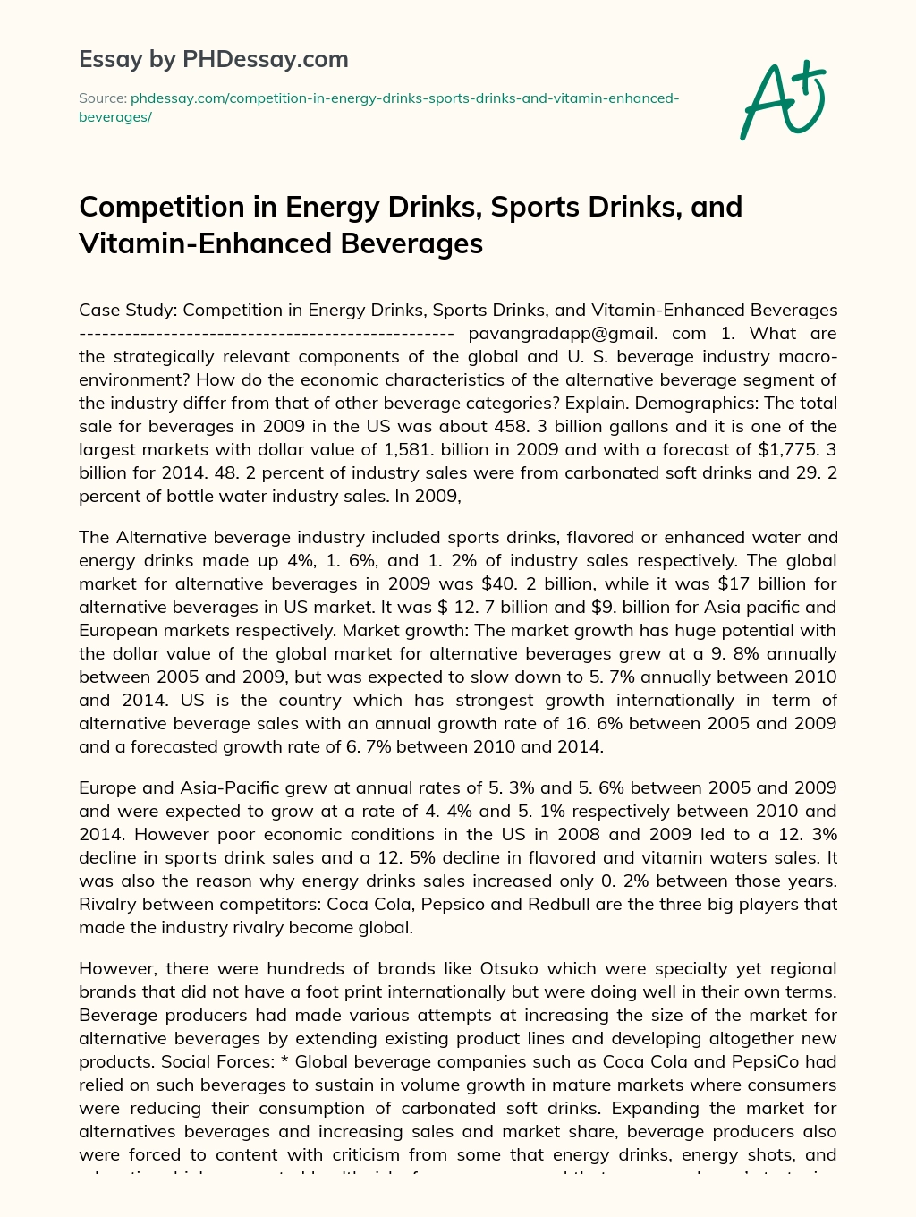 Competition in Energy Drinks, Sports Drinks, and Vitamin-Enhanced Beverages essay