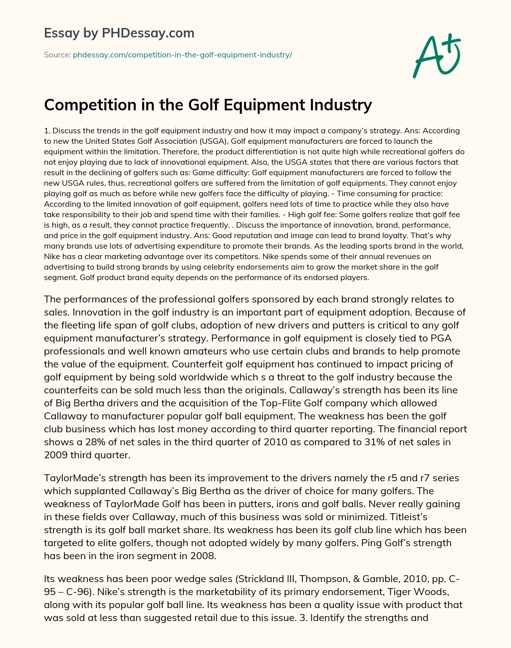 Competition in the Golf Equipment Industry essay