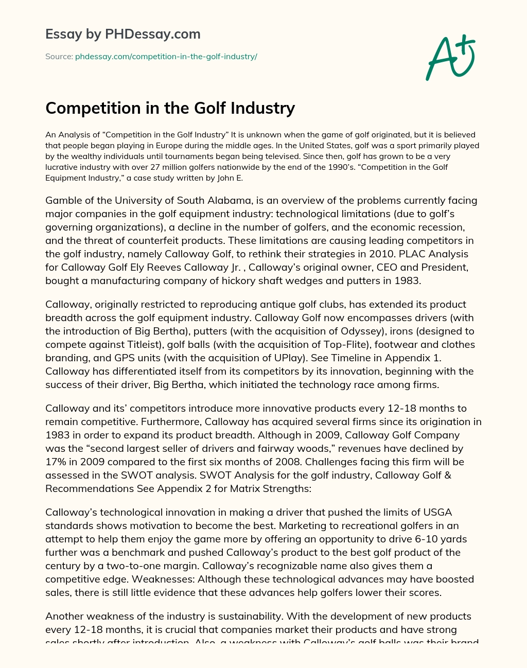 Competition in the Golf Industry essay