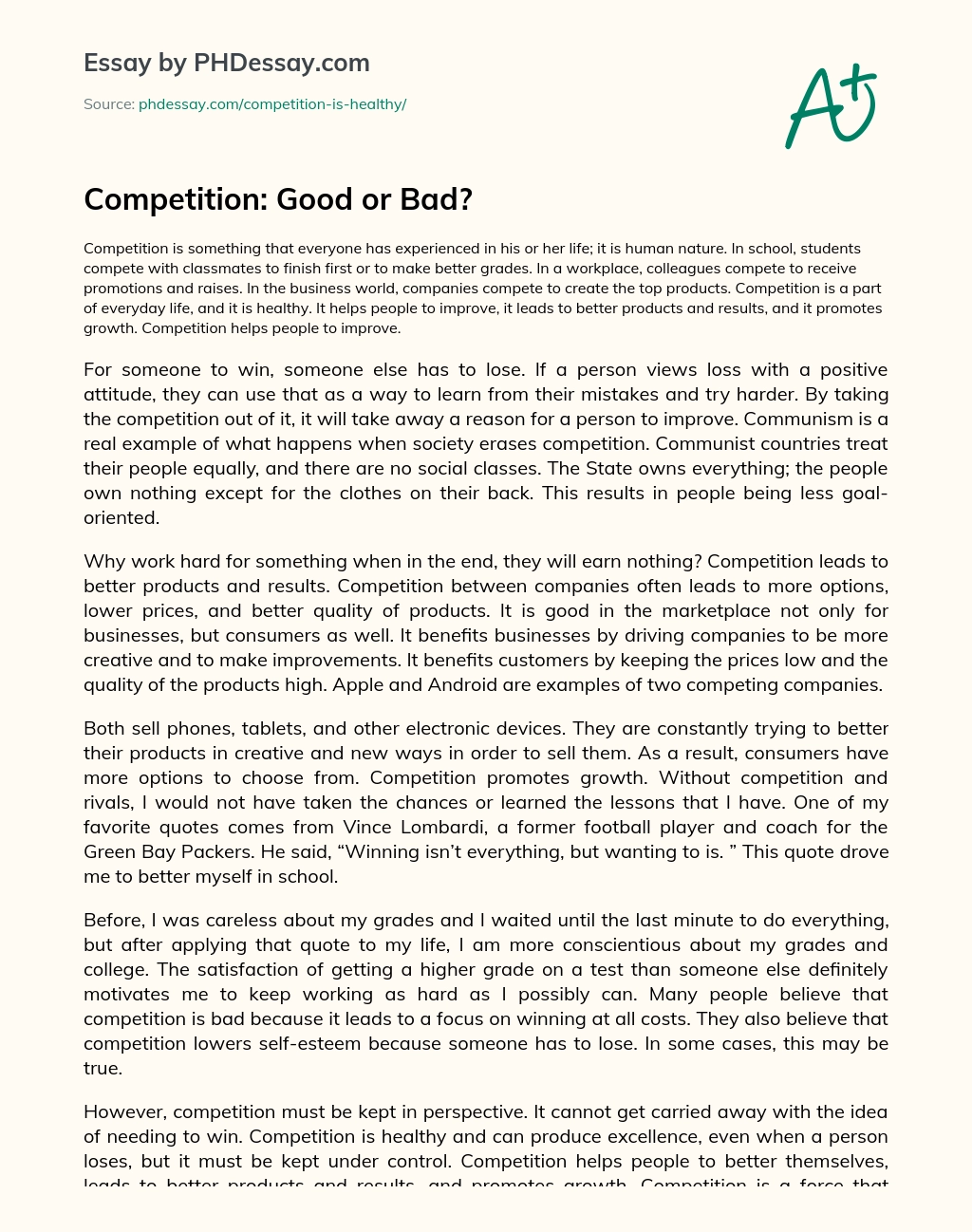Competition: Good or Bad? - PHDessay.com
