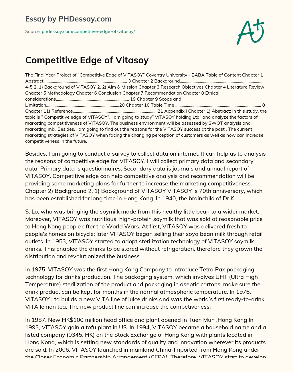 Competitive Edge of Vitasoy essay