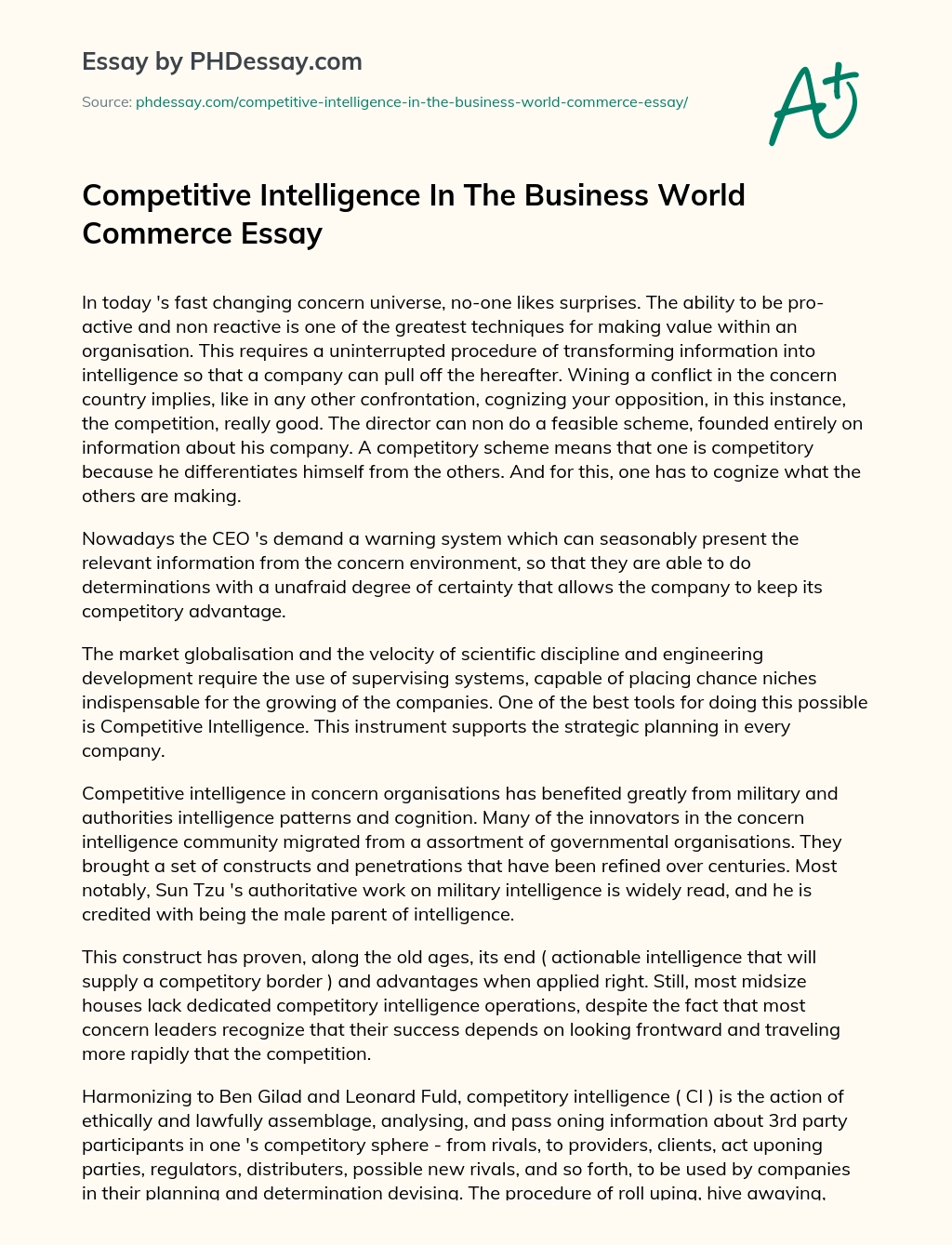 Competitive Intelligence In The Business World Commerce Essay essay