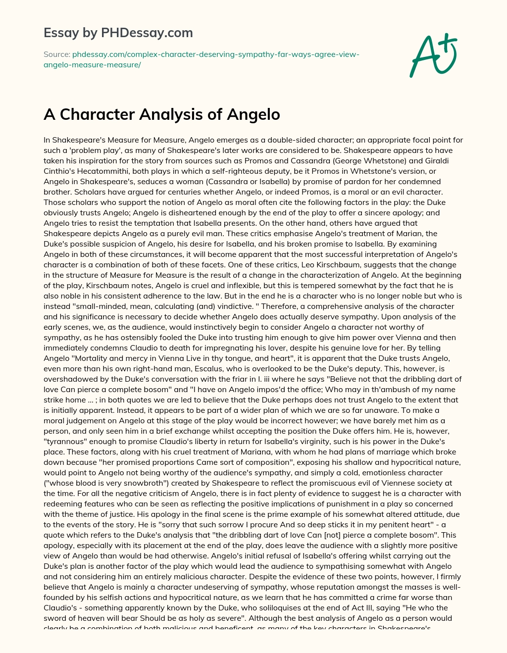 A Character Analysis of Angelo essay