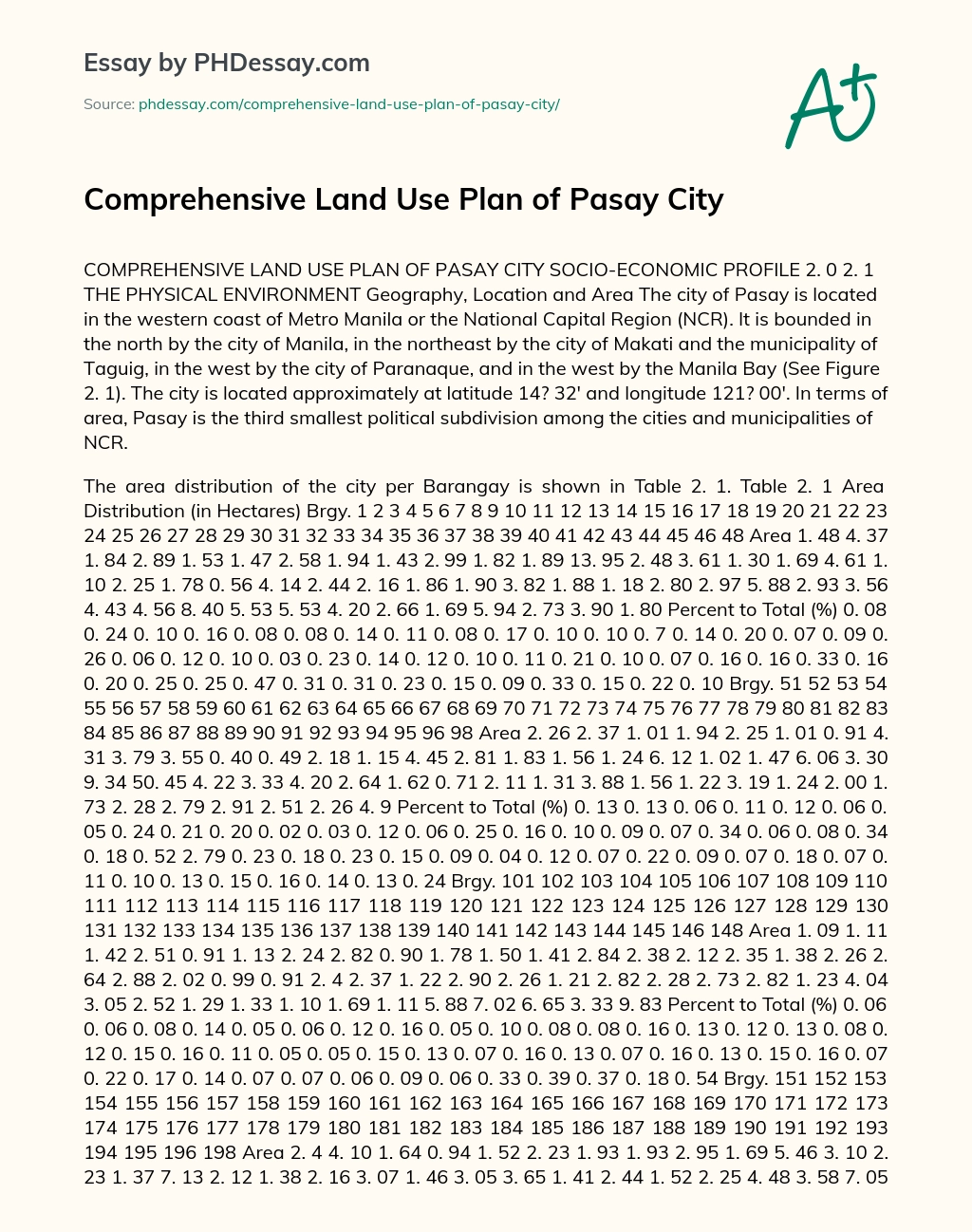 Comprehensive Land Use Plan of Pasay City essay