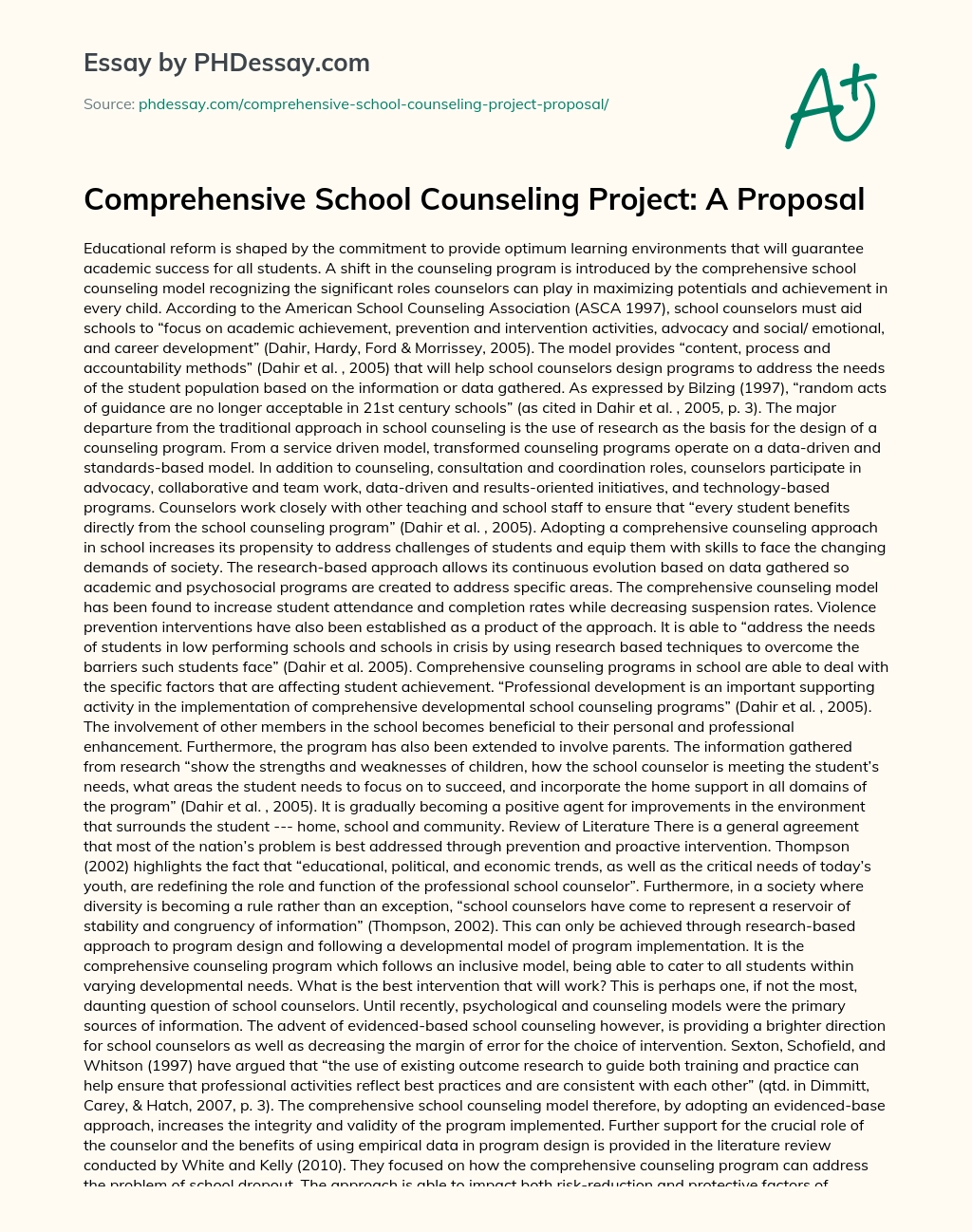 Comprehensive School Counseling Project: A Proposal essay