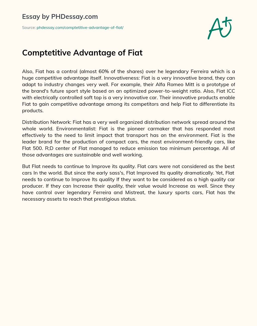 Comptetitive Advantage of Fiat essay