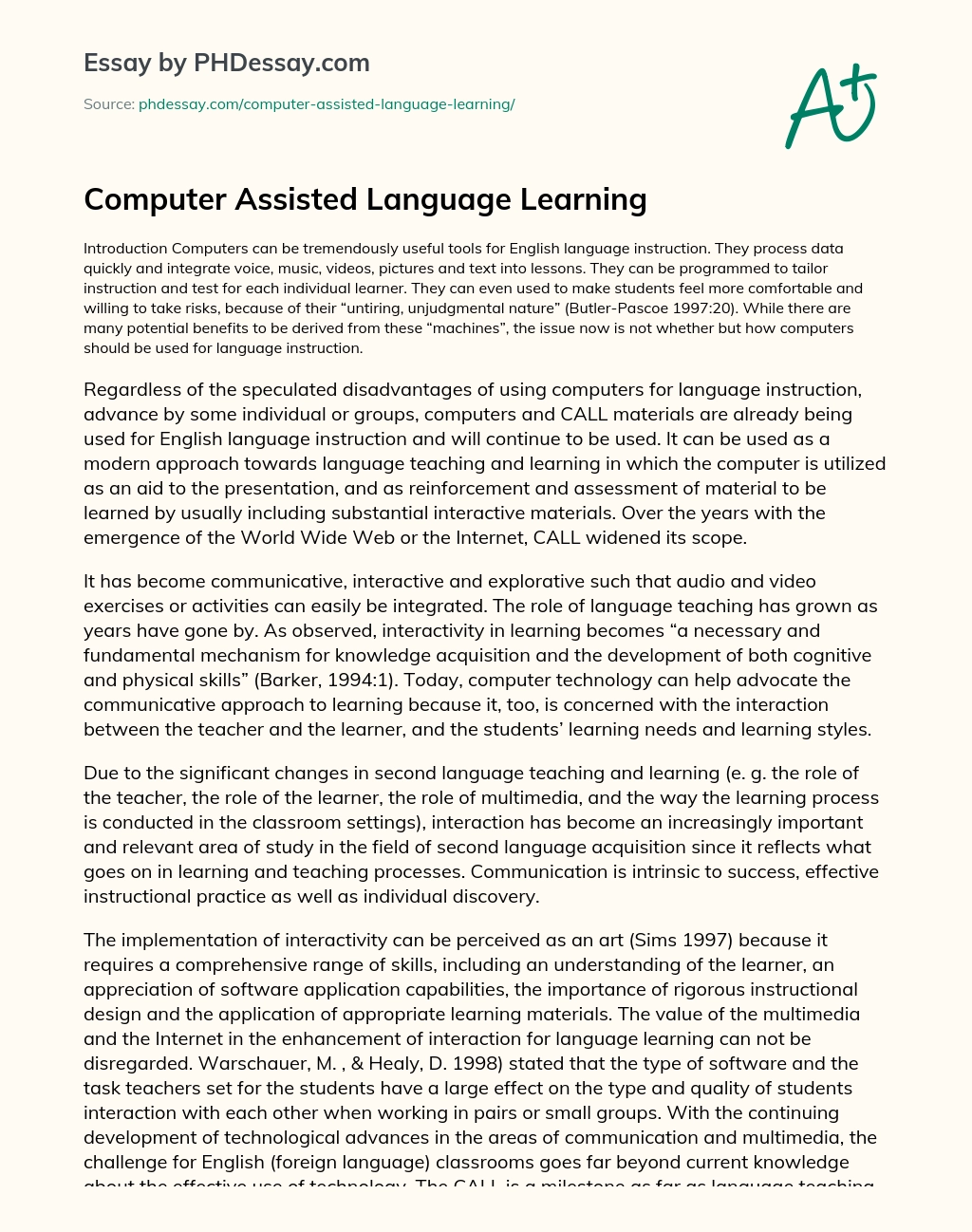 Computer Assisted Language Learning essay