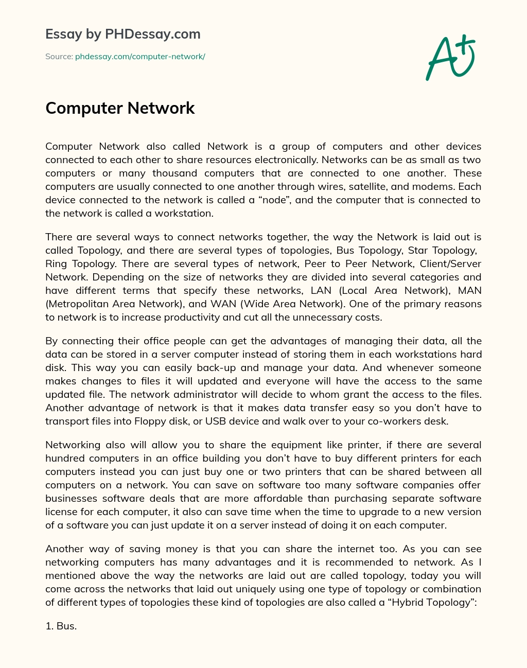 Реферат: Computer Networking Essay Research Paper in network