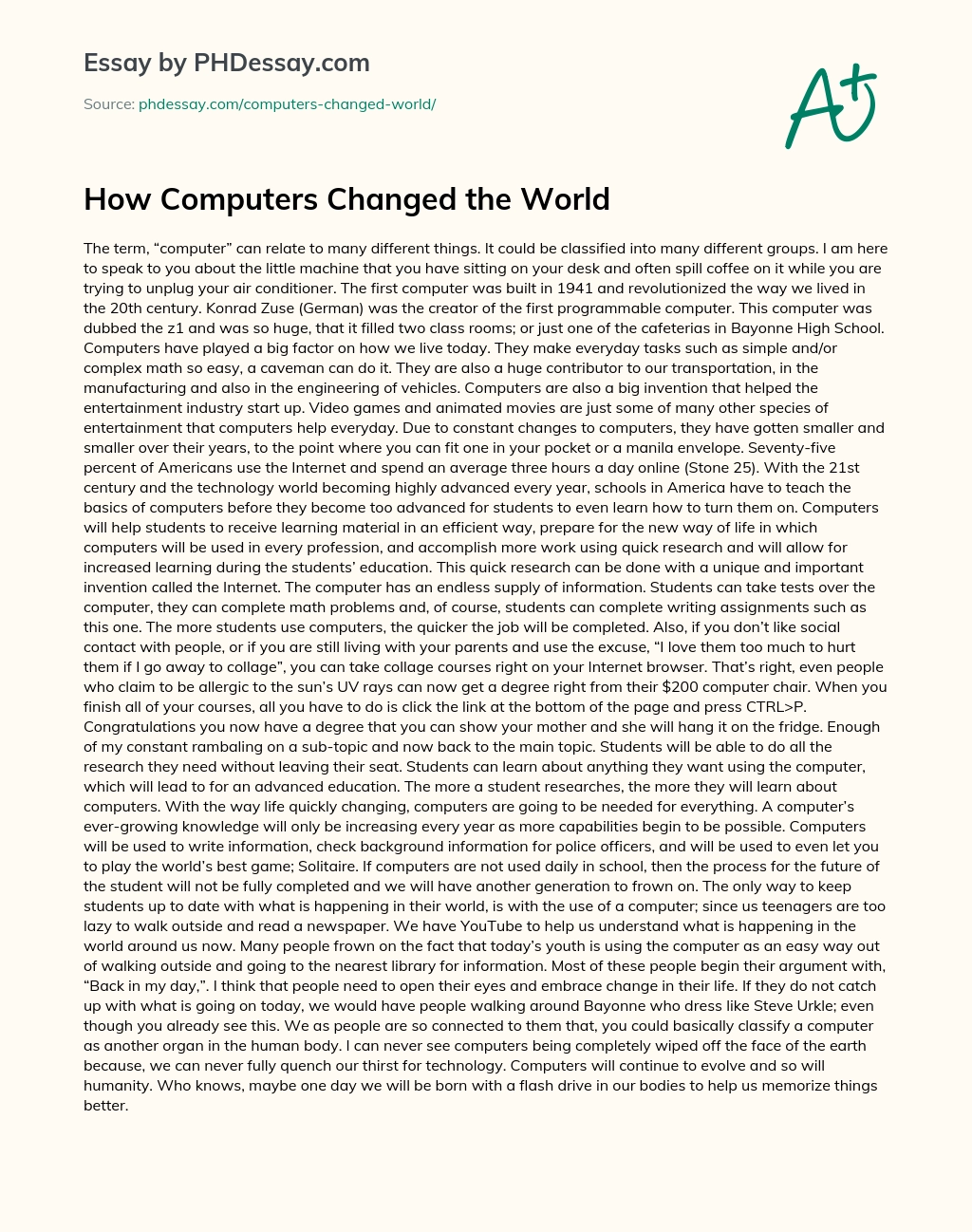 How Computers Changed the World essay