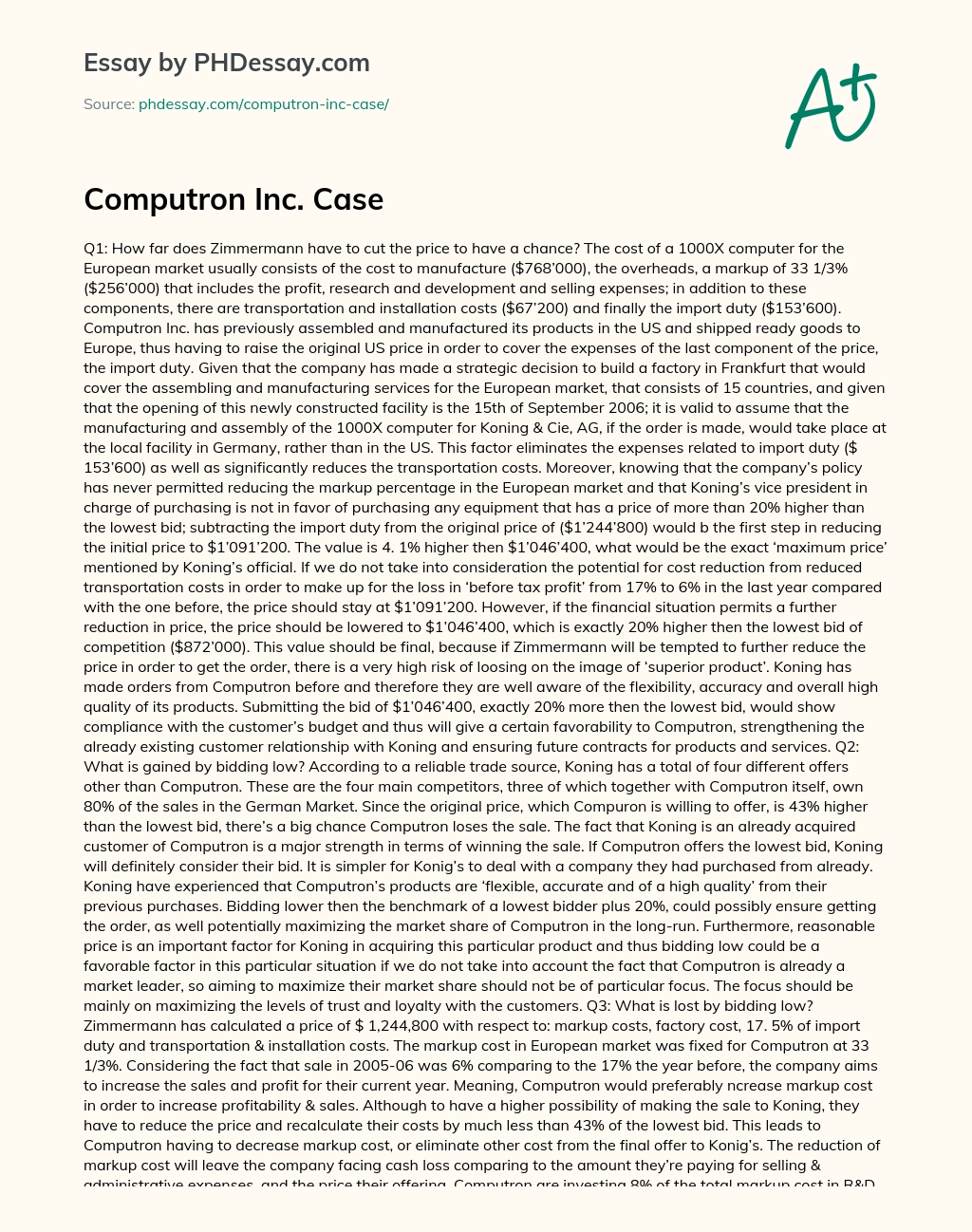 Computron Inc. Case essay