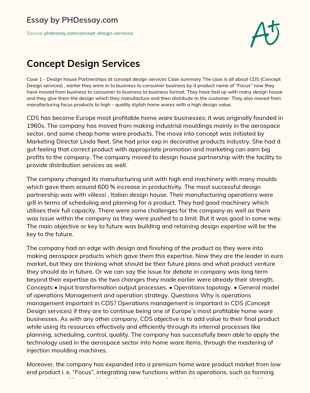 Concept Design Services essay