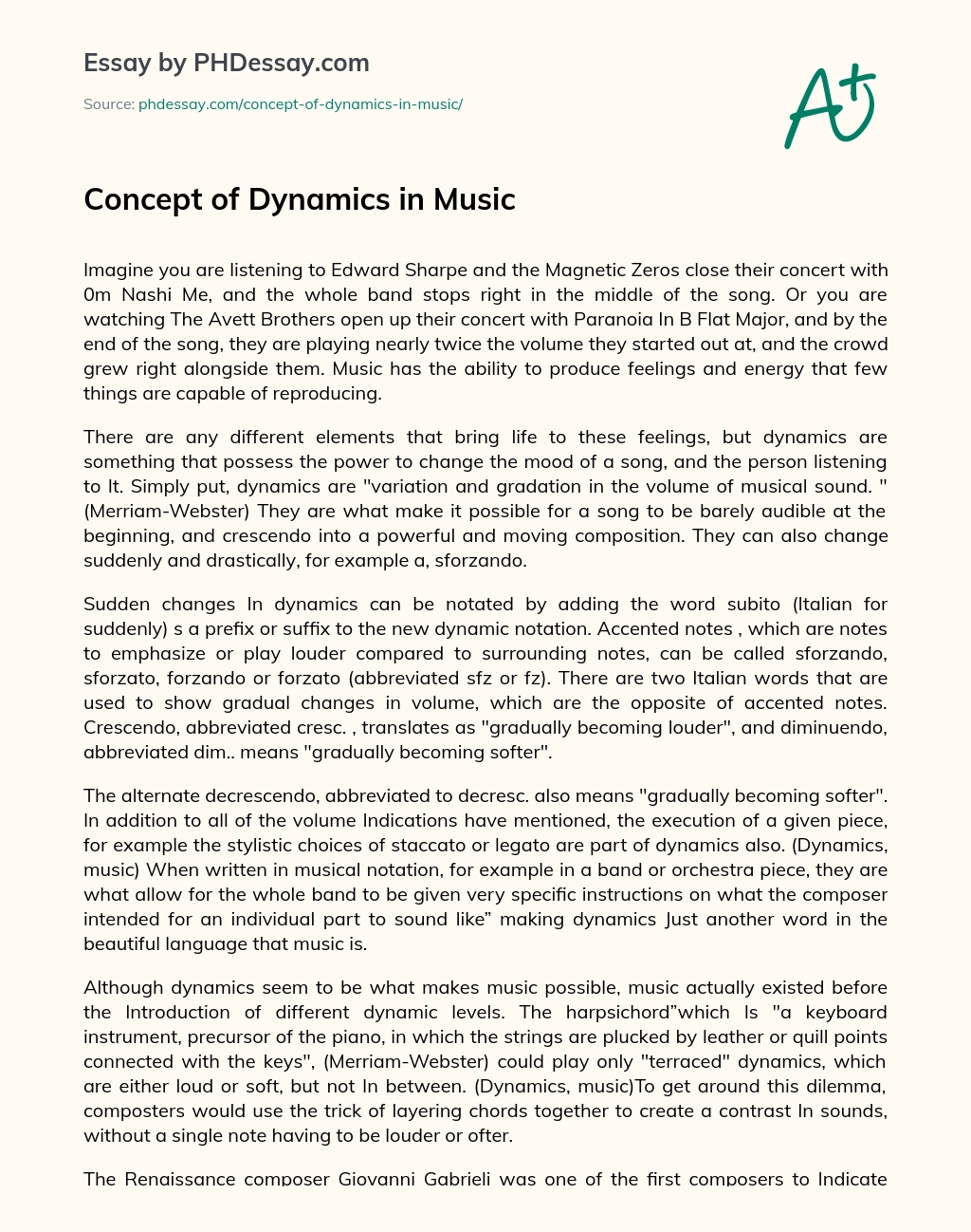 Concept of Dynamics in Music essay