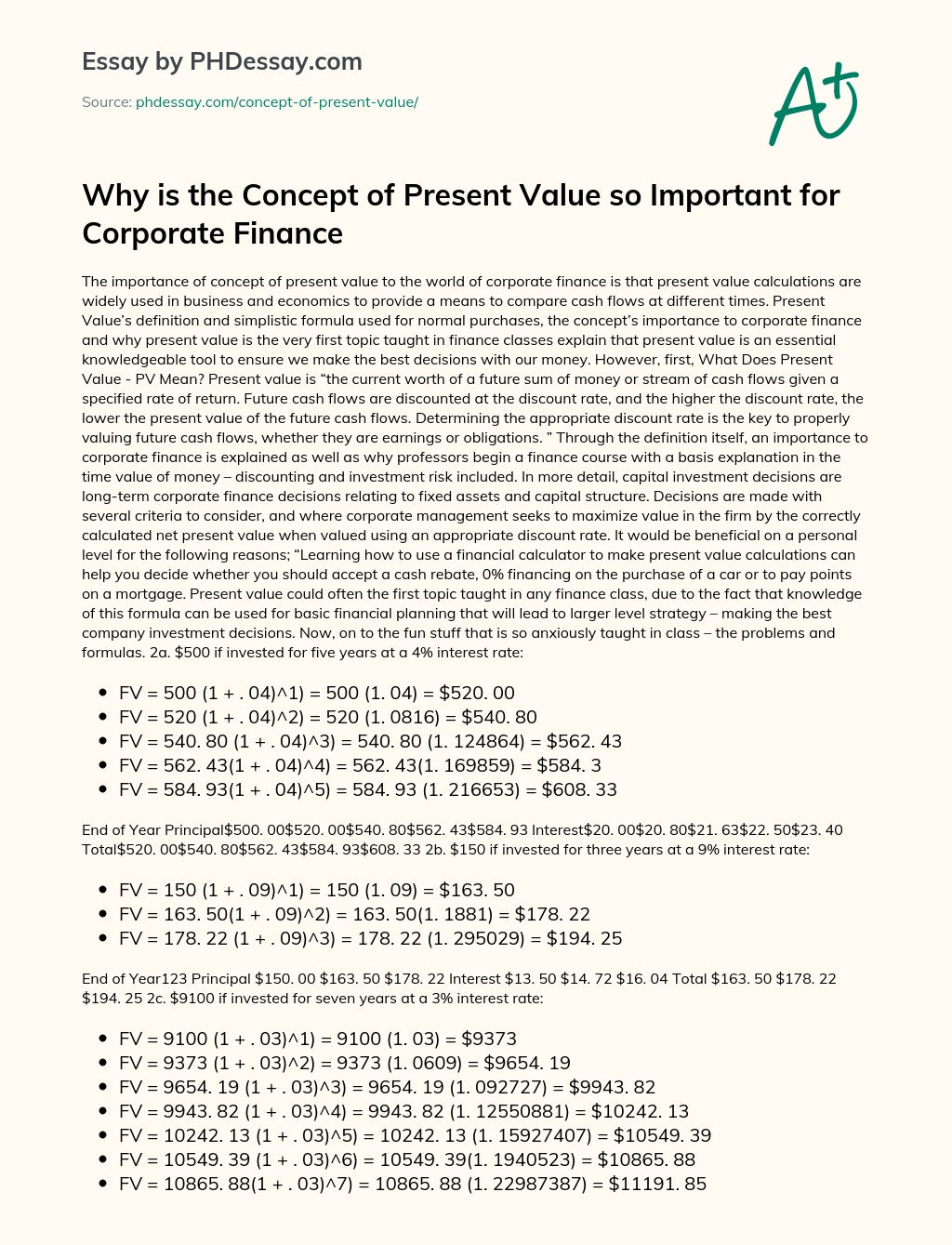 Why is the Concept of Present Value so Important for Corporate Finance essay