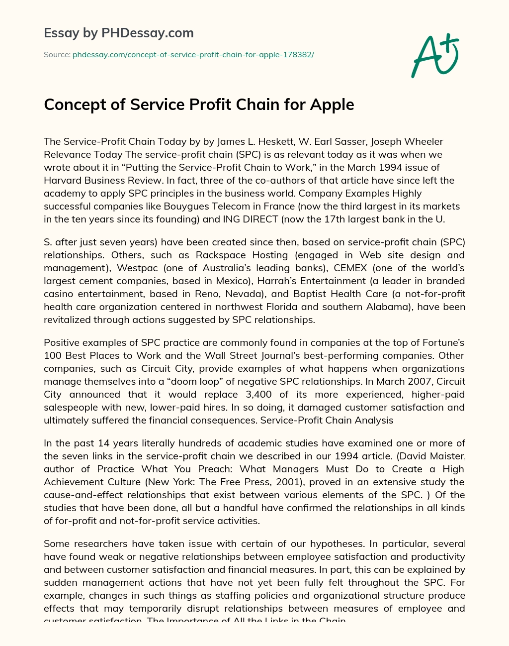 Concept of Service Profit Chain for Apple essay
