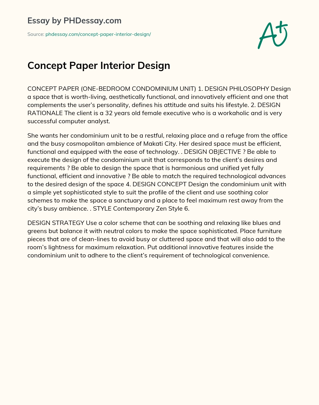 Concept Paper Interior Design essay