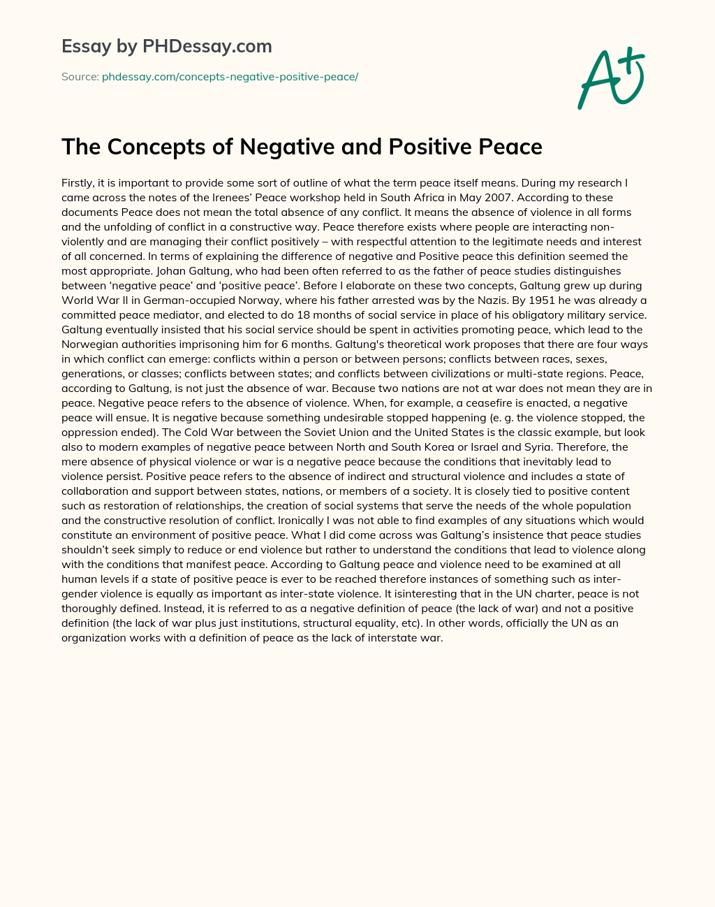 The Concepts of Negative and Positive Peace essay