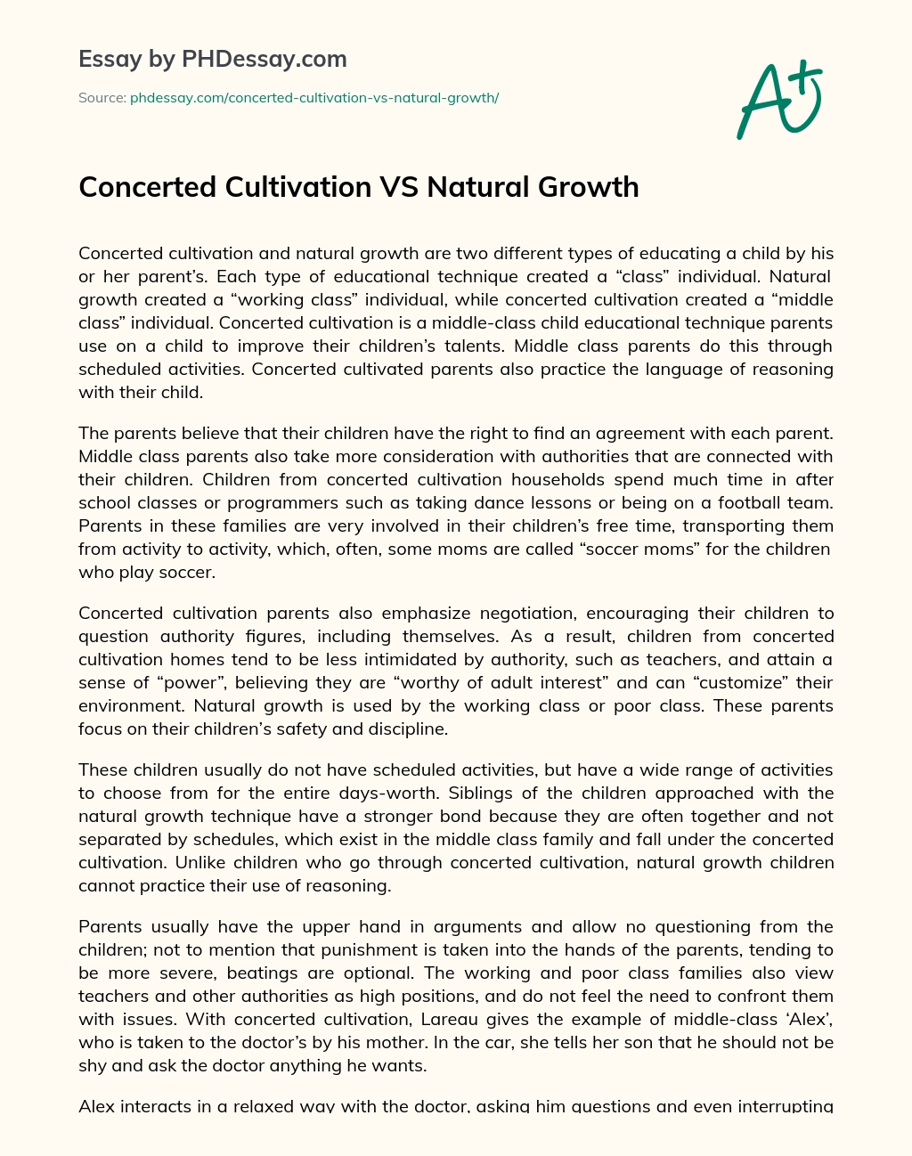 Concerted Cultivation VS Natural Growth essay