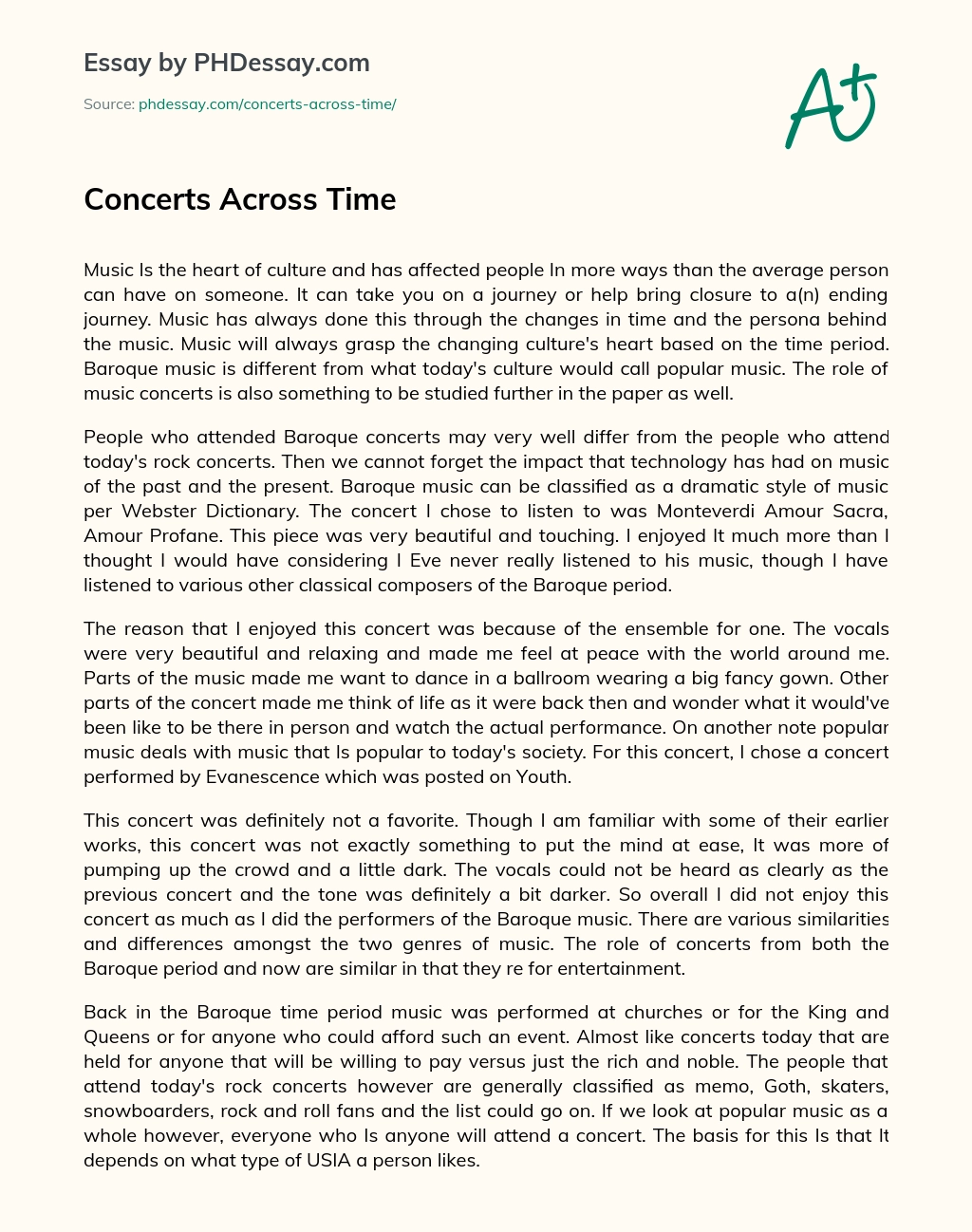 Concerts Across Time essay