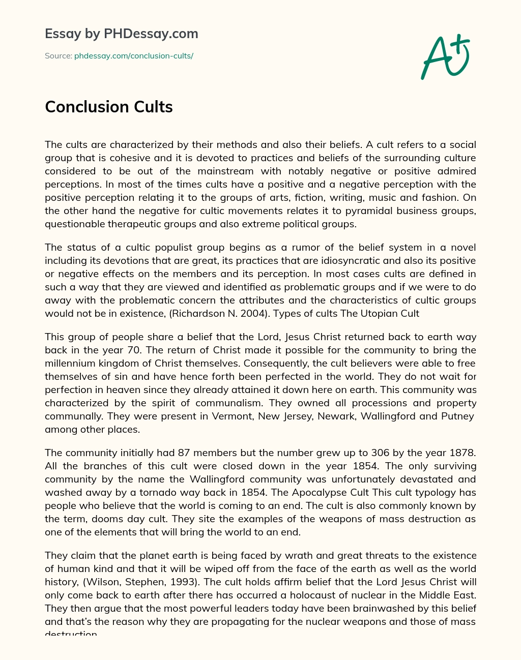 Conclusion Cults essay