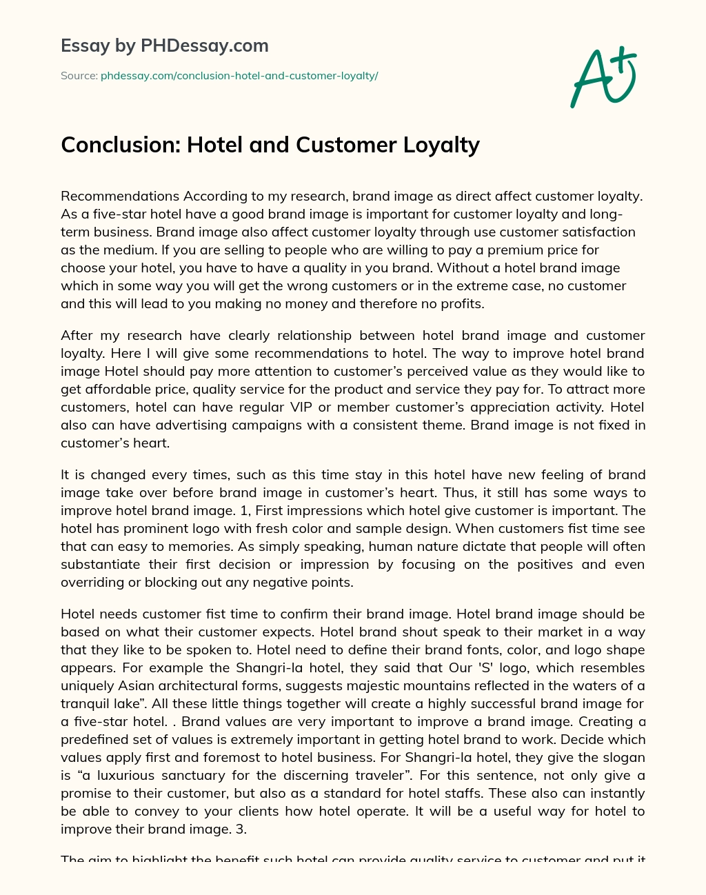 Conclusion: Hotel and Customer Loyalty essay