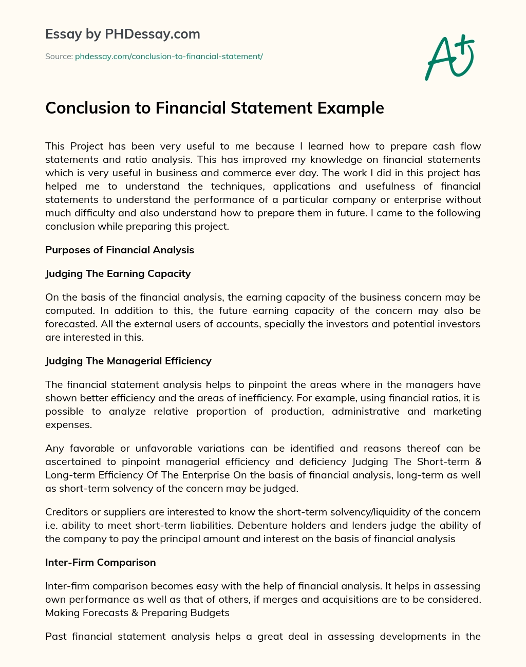 Conclusion to Financial Statement Example essay