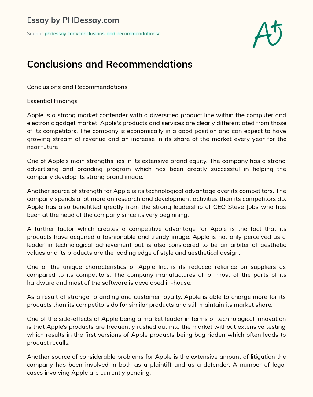 Conclusions and Recommendations essay