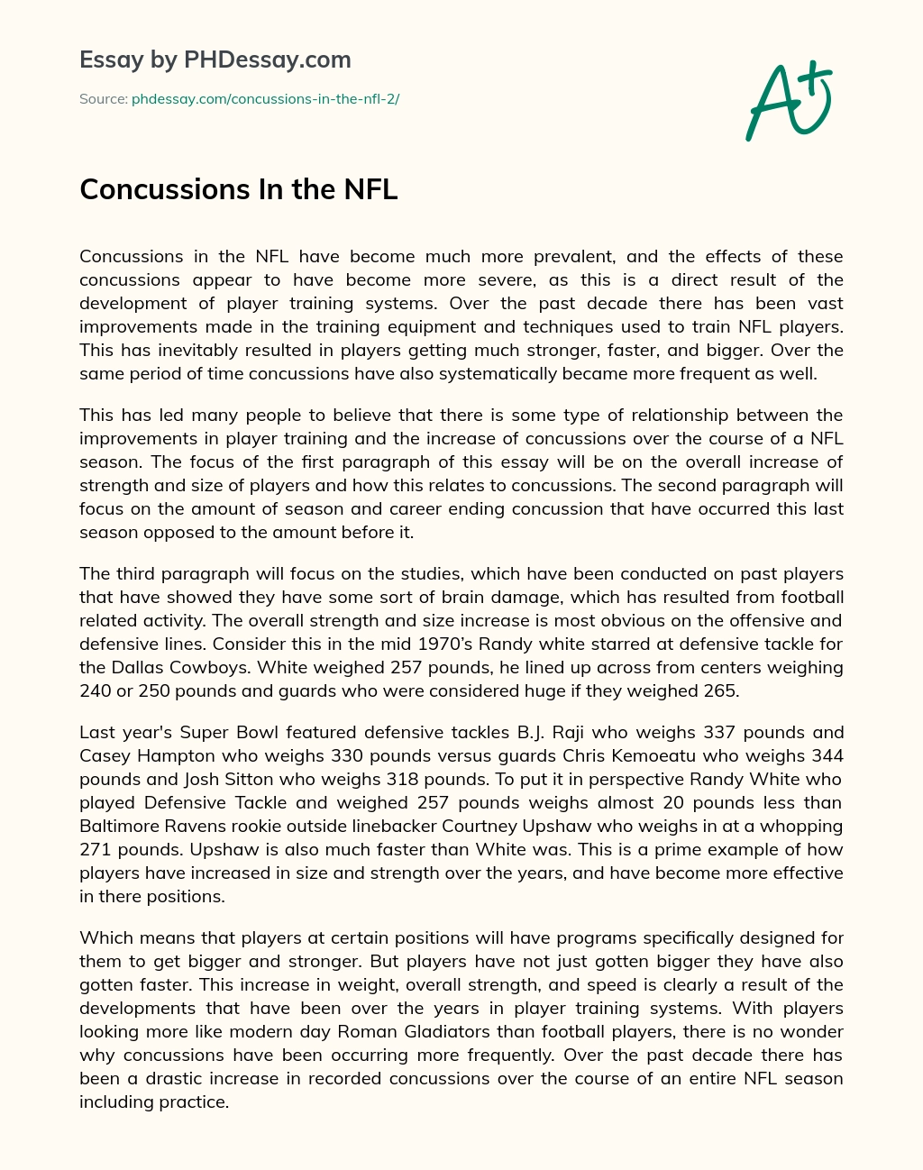 Concussions In the NFL essay