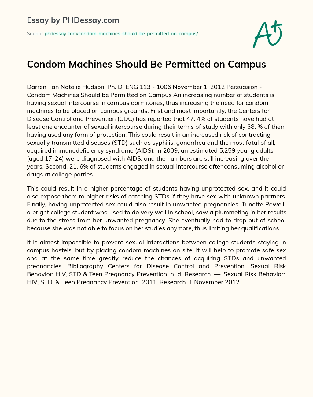Condom Machines Should Be Permitted on Campus essay