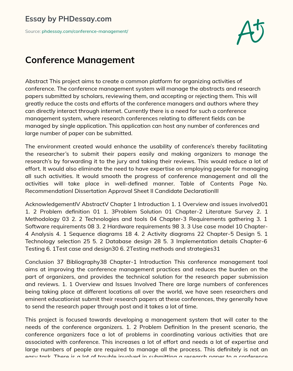 Conference Management essay