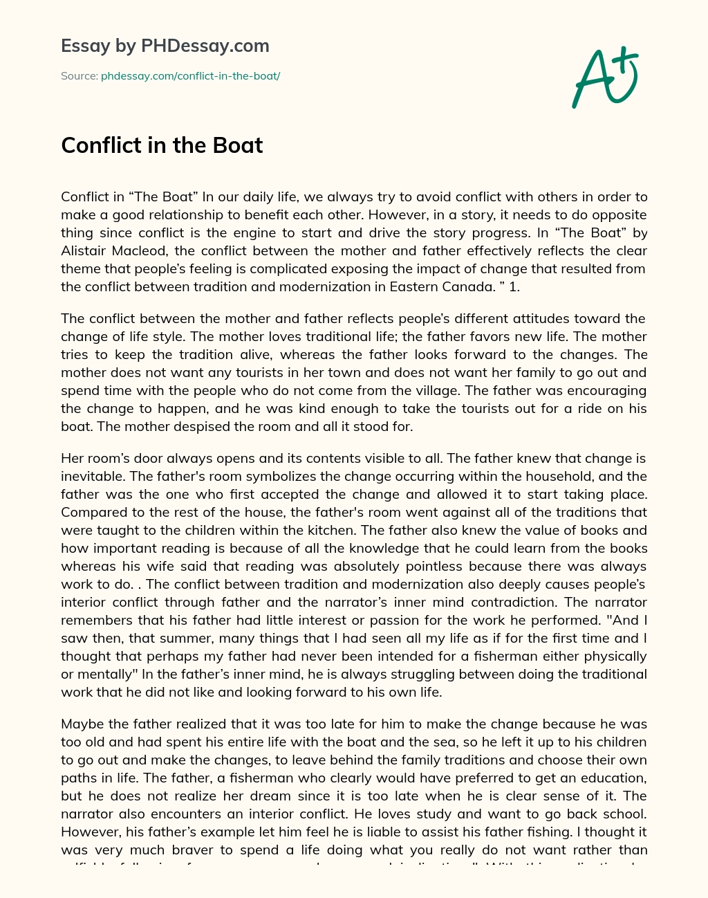 Conflict in the Boat essay