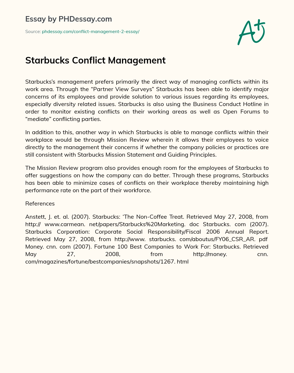 Starbucks Conflict Management essay