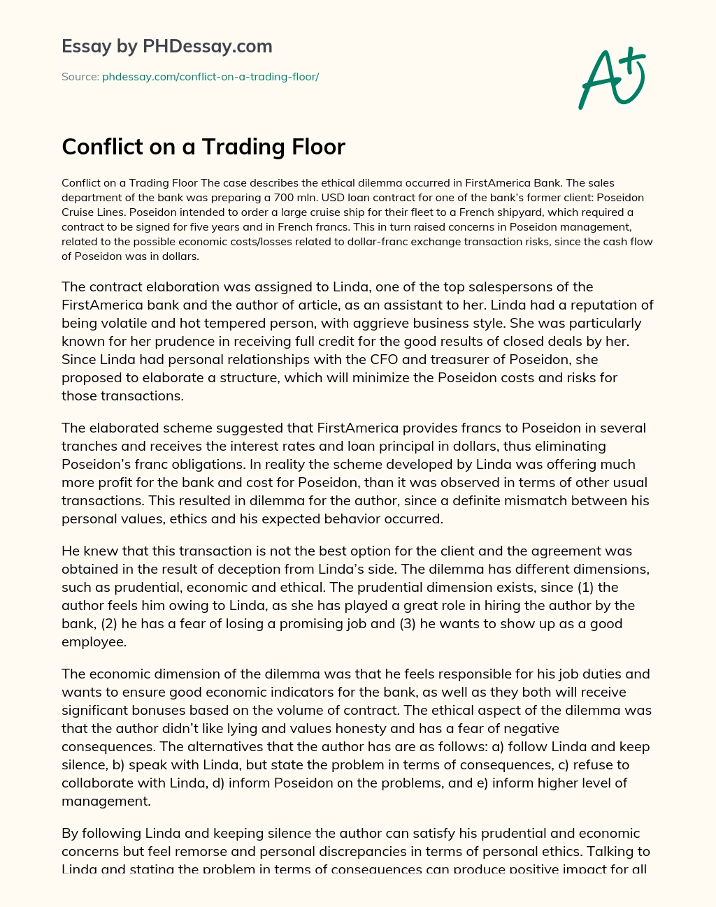 Conflict on a Trading Floor essay
