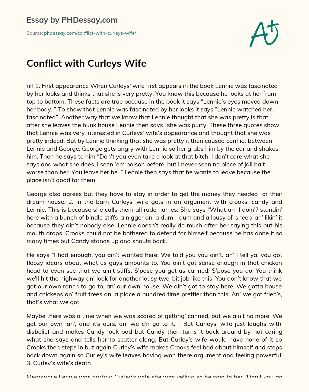 Conflict with Curleys Wife essay