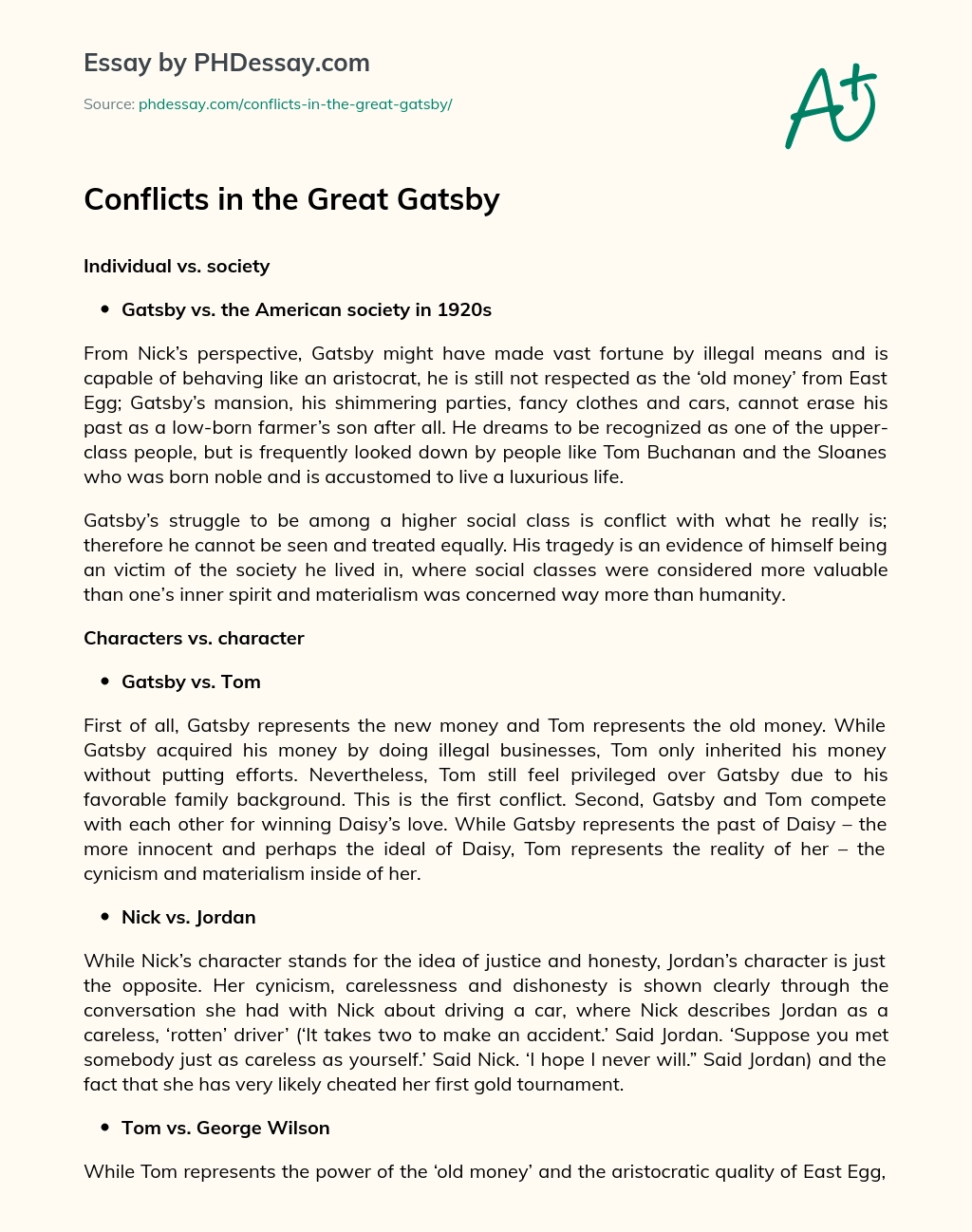 Conflicts in the Great Gatsby essay