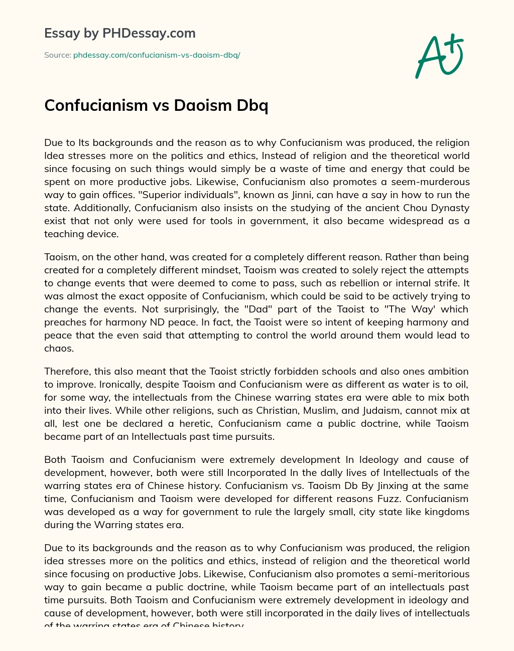 Confucianism vs Daoism Dbq essay