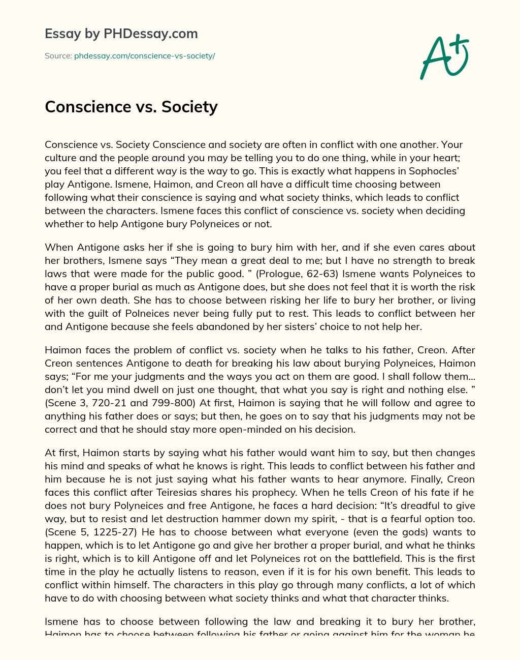 Conscience and Society Conflict essay