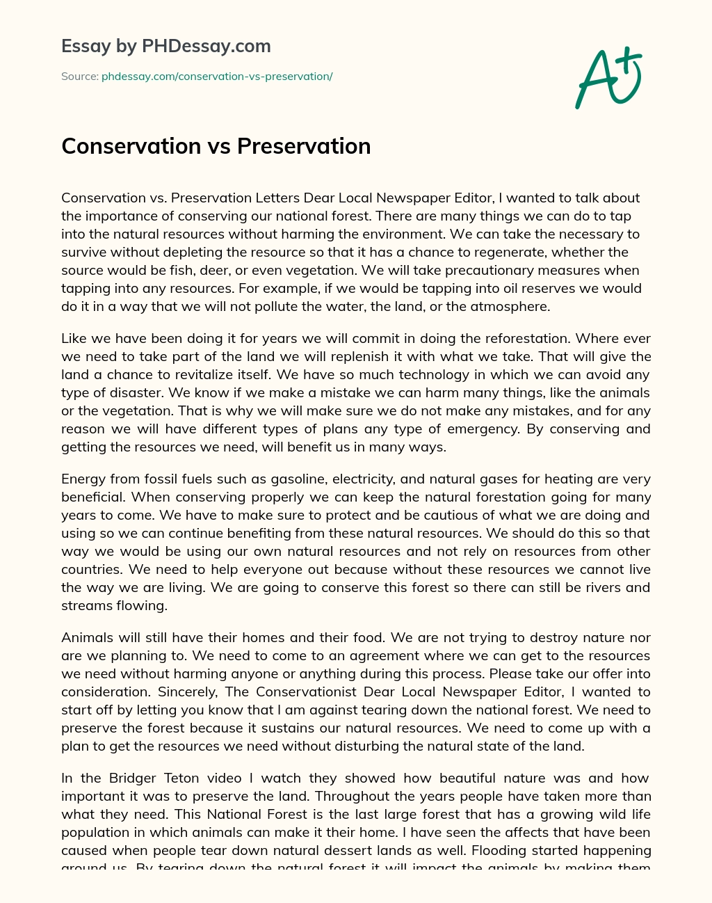 Conservation vs Preservation essay