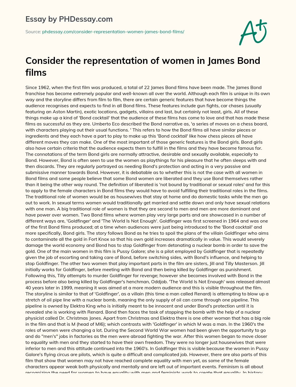 Consider the representation of women in James Bond films essay