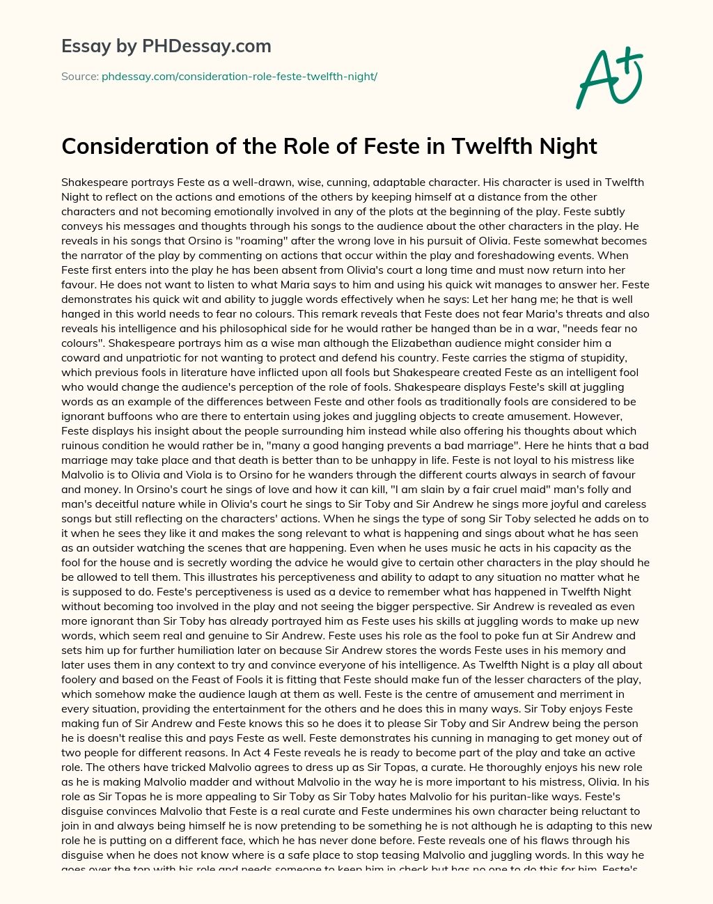 why is feste significant to twelfth night
