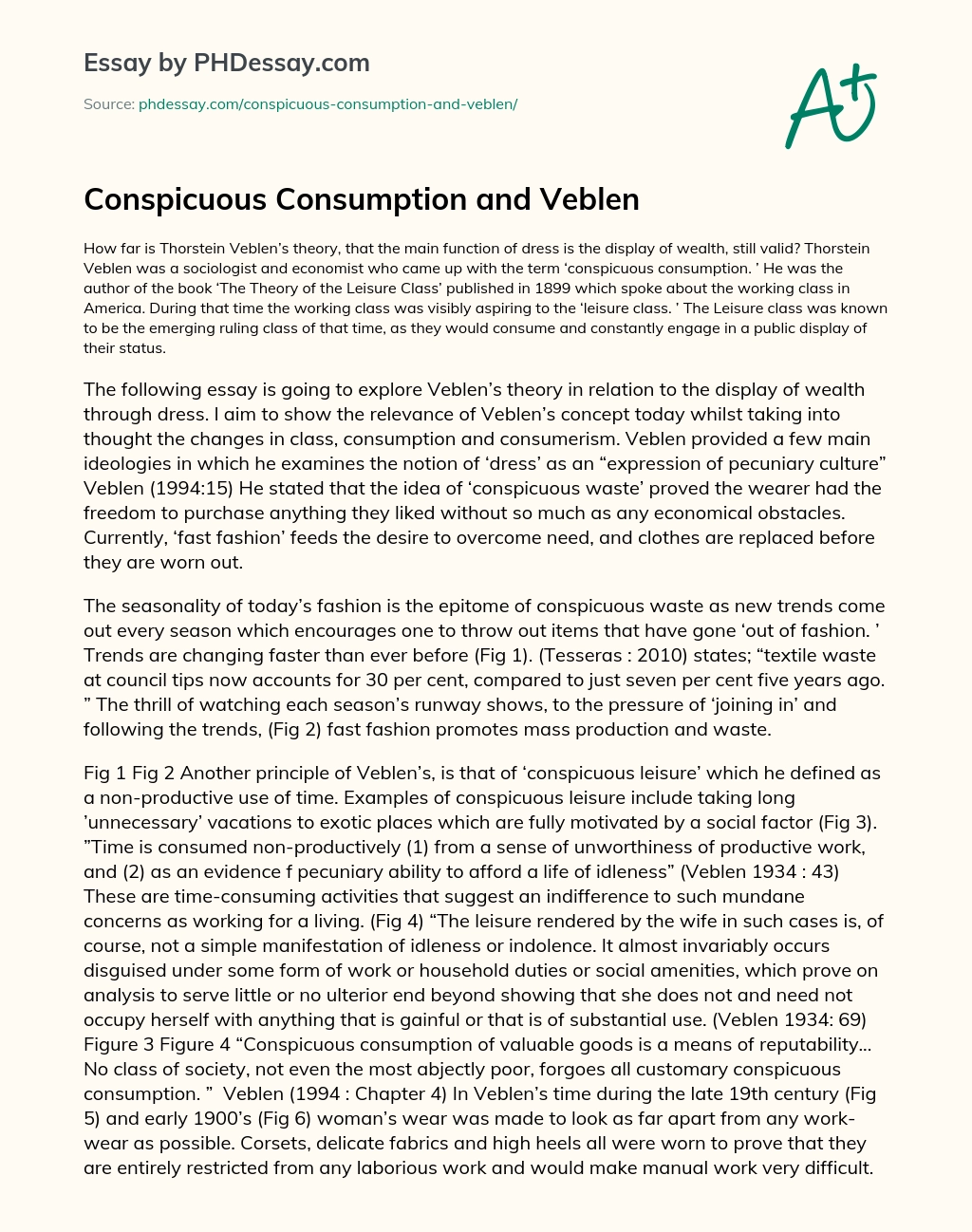 Conspicuous Consumption and Veblen essay