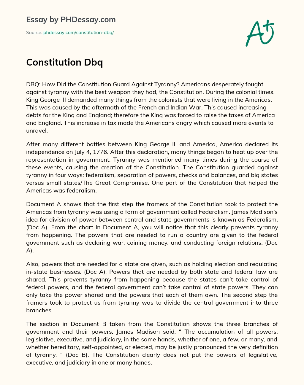 constitution dbq essay