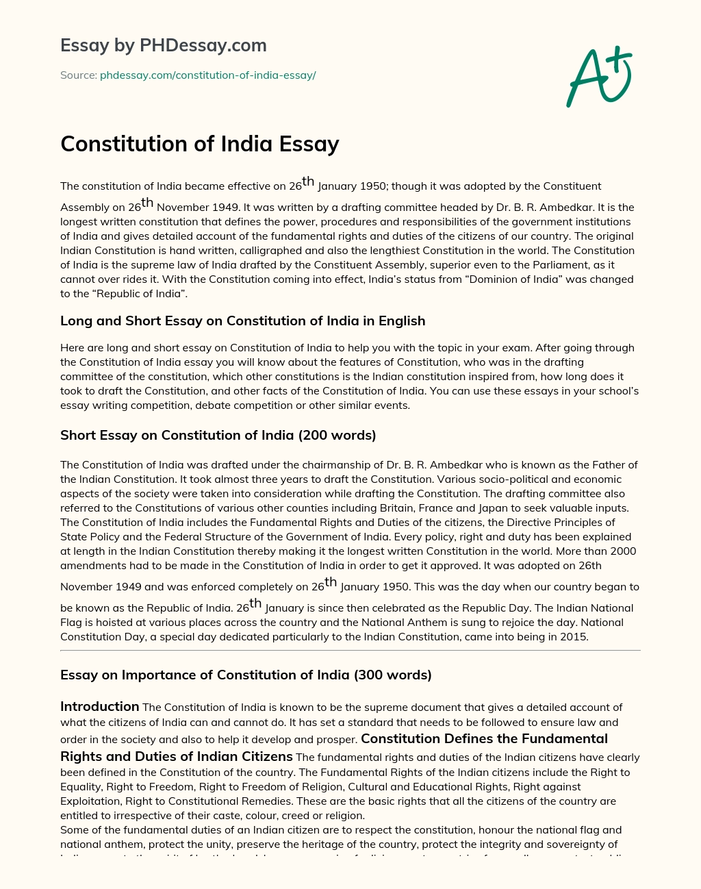 Constitution of India Essay essay