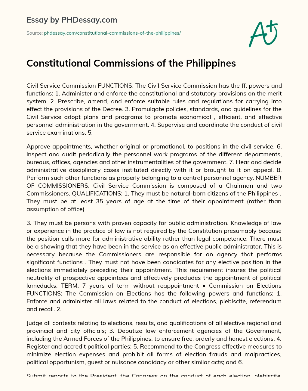 Constitutional Commissions of the Philippines essay