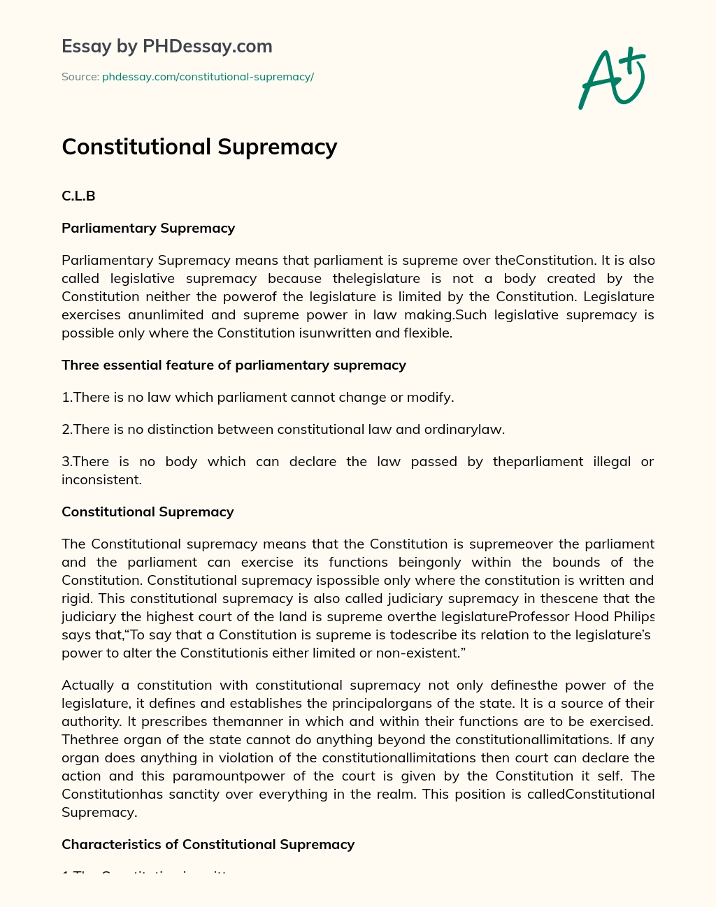 Constitutional Supremacy essay