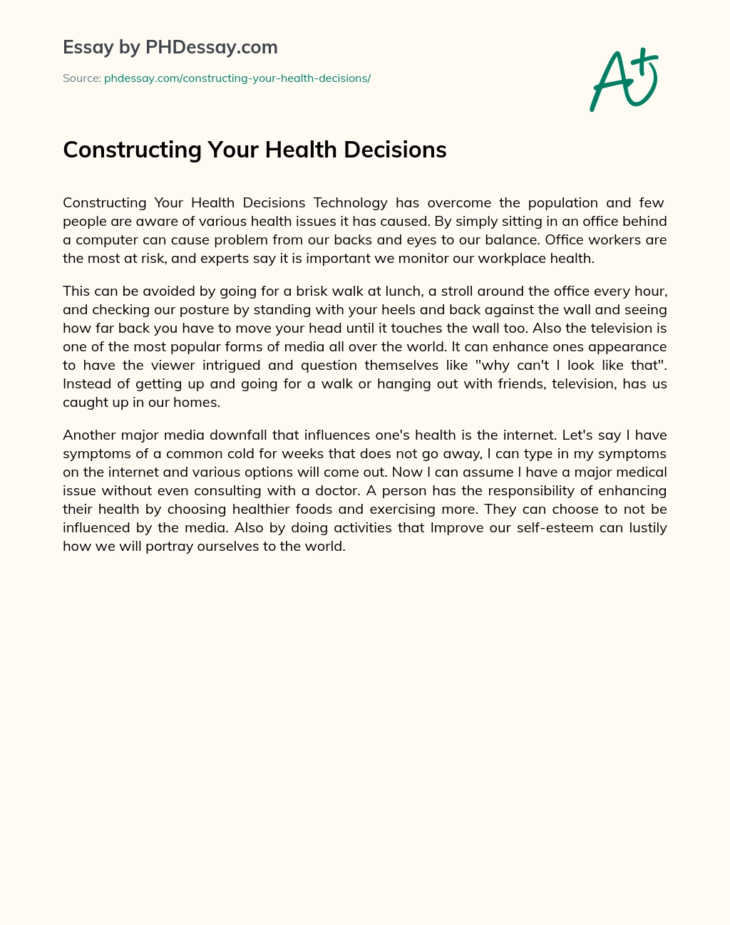 Constructing Your Health Decisions essay