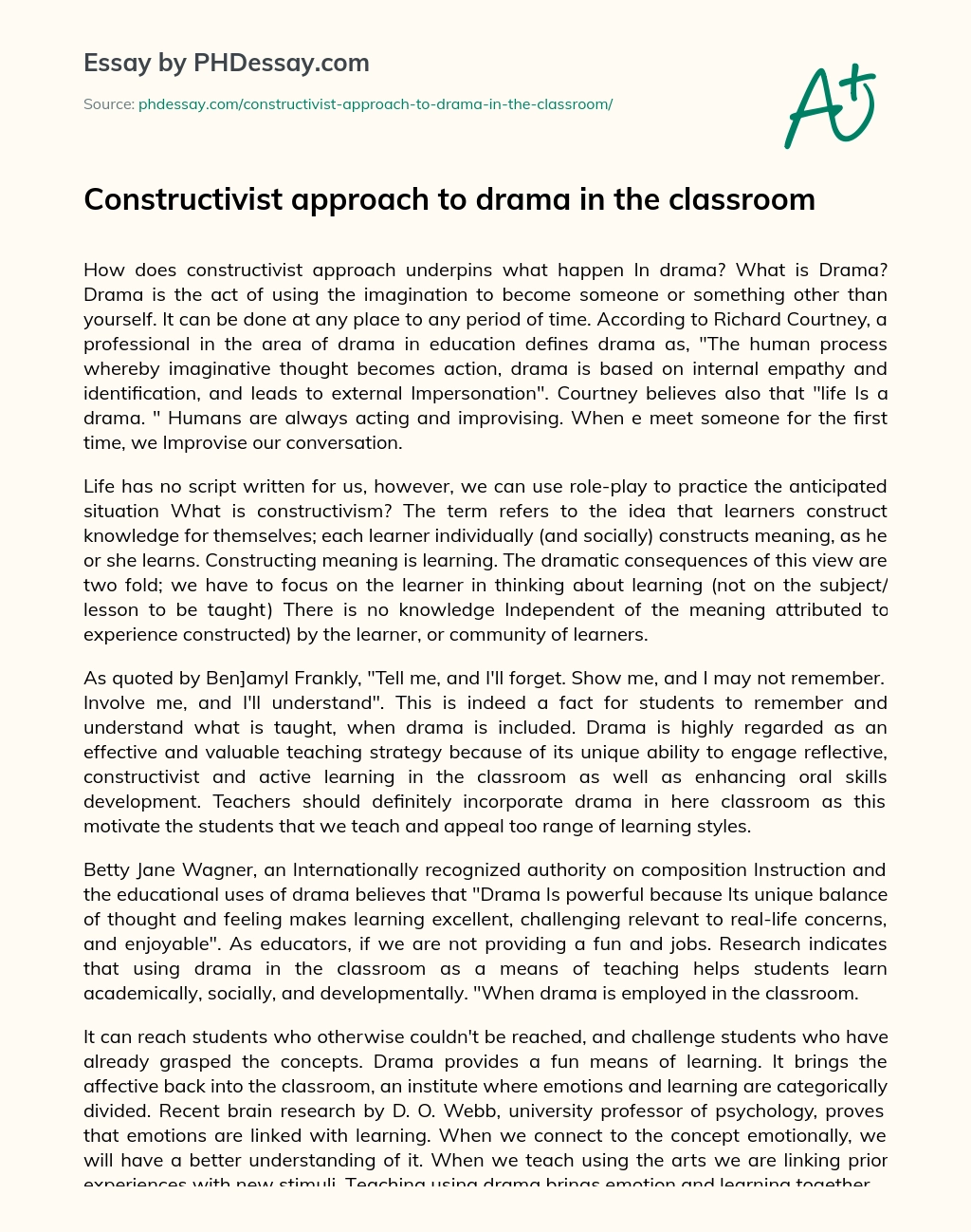 Constructivist approach to drama in the classroom essay