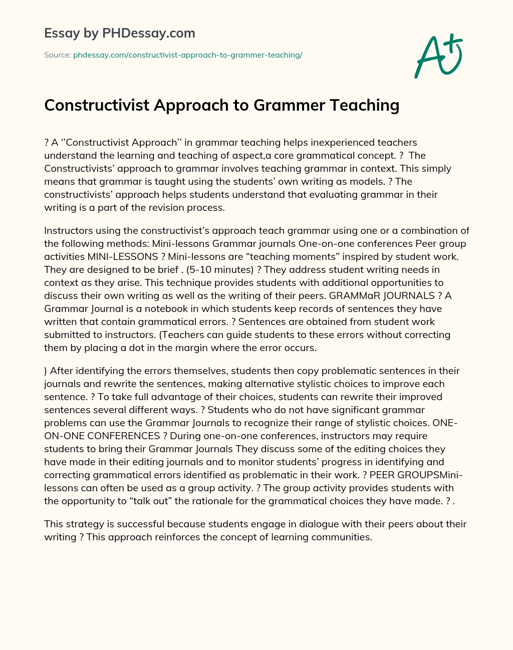 Constructivist Approach to Grammer Teaching essay