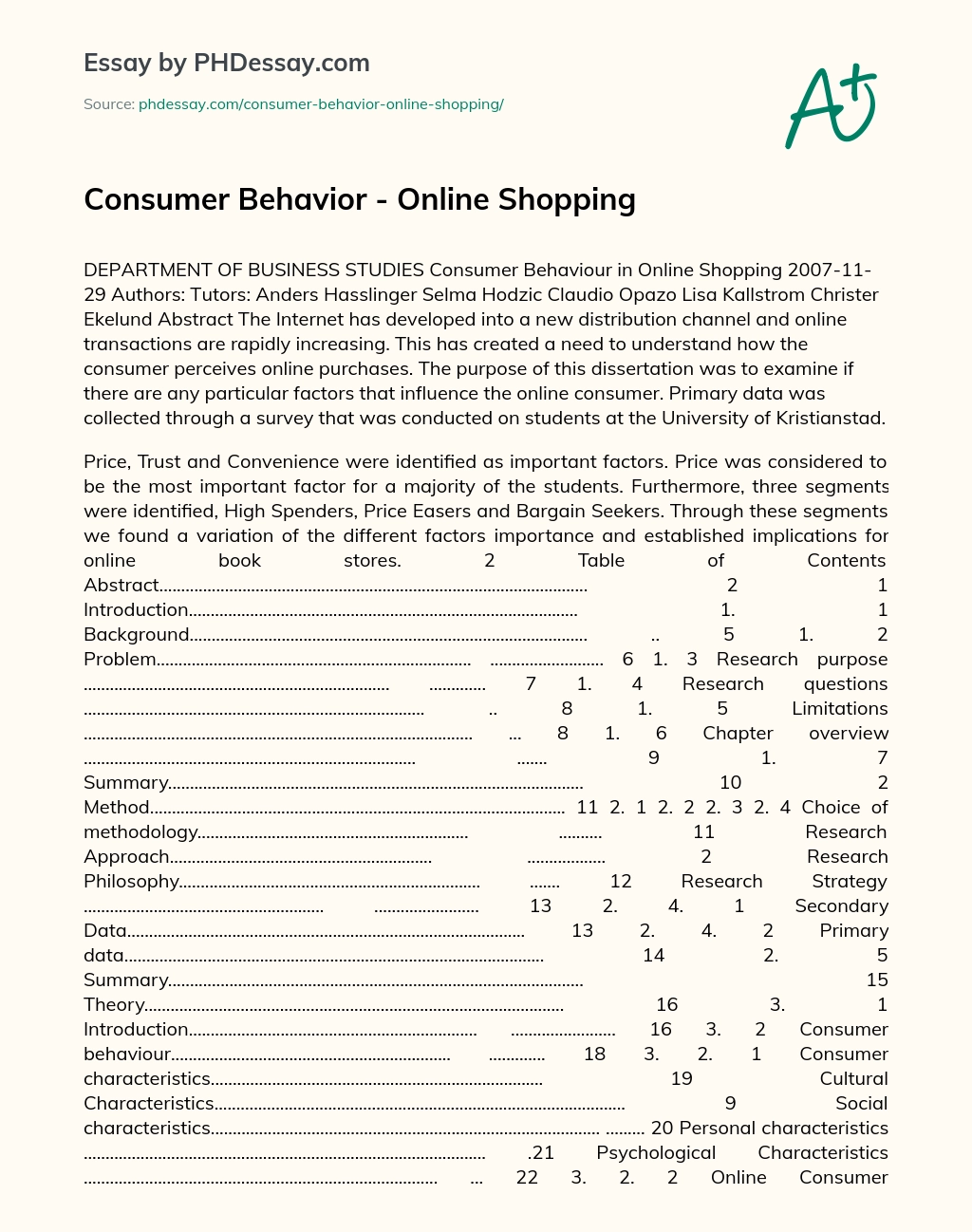 Consumer Behavior – Online Shopping essay
